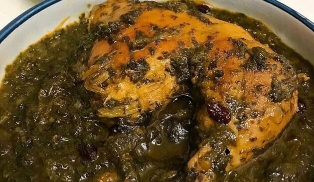 خورش اسفناج پهلو شمالی با عطر برگ سیر تازه و طعم نارنج