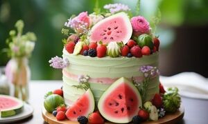 کیک هندوانه ای در قابلمه؛ قشنگ ترین کیک شب یلدا را بدون فر درست کنید
