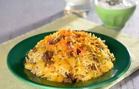 طرز تهیه قنبیدپلو قم با کلم قمری و گوشت قلقلی